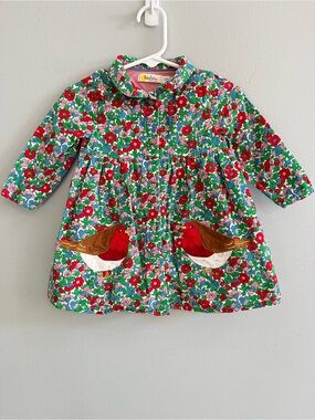 Baby Boden Long Sleeved Cord Shirt Dress Size 6-9 Mo. Bird Applique Floral